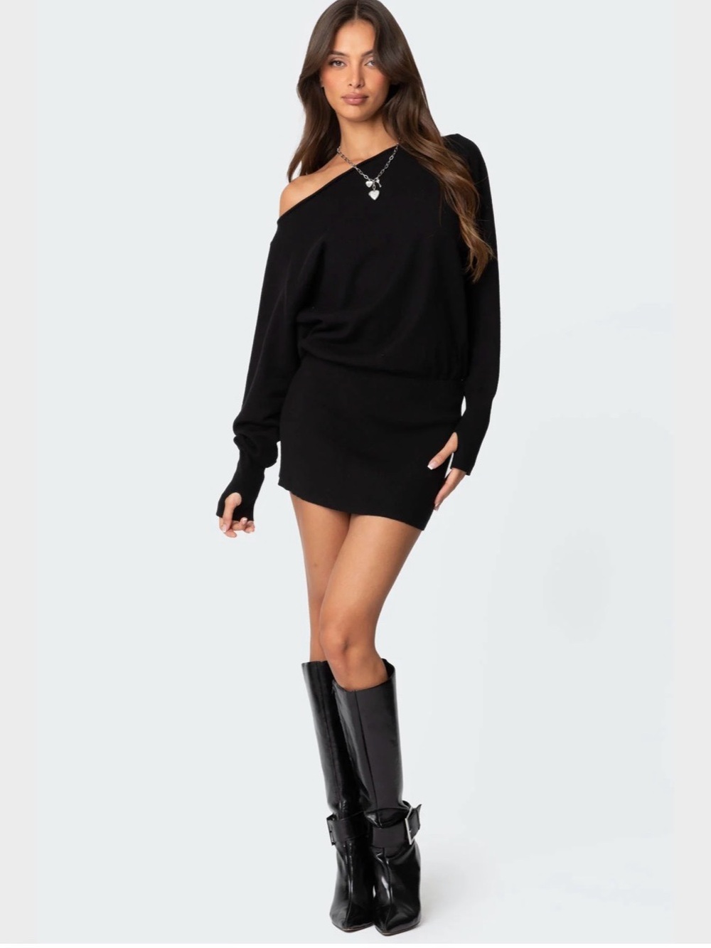Edikted Black One-Shoulder Mini Dress